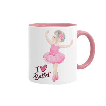 I Love Ballet, Κούπα χρωματιστή ροζ, κεραμική, 330ml