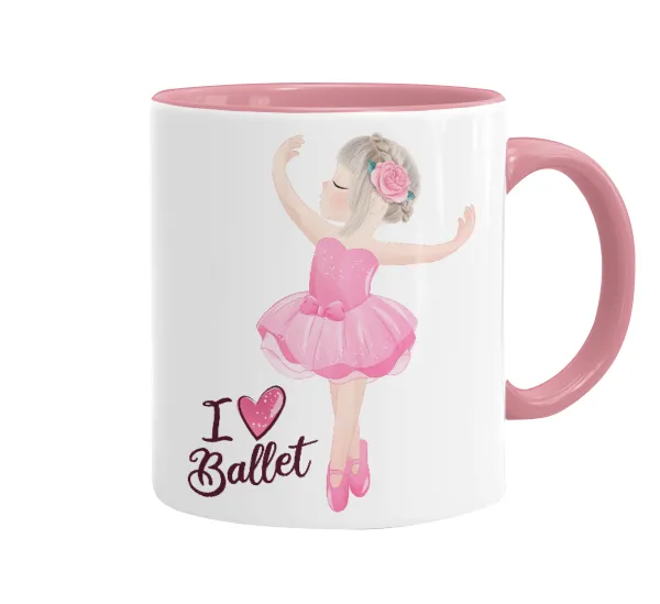 I Love Ballet — Mug colored pink, ceramic, 330ml