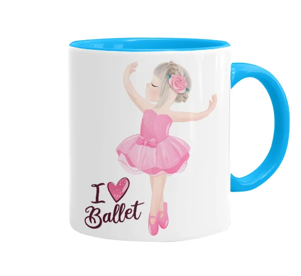 I Love Ballet — Κούπα χρωματιστή γαλάζια, κεραμική, 330ml