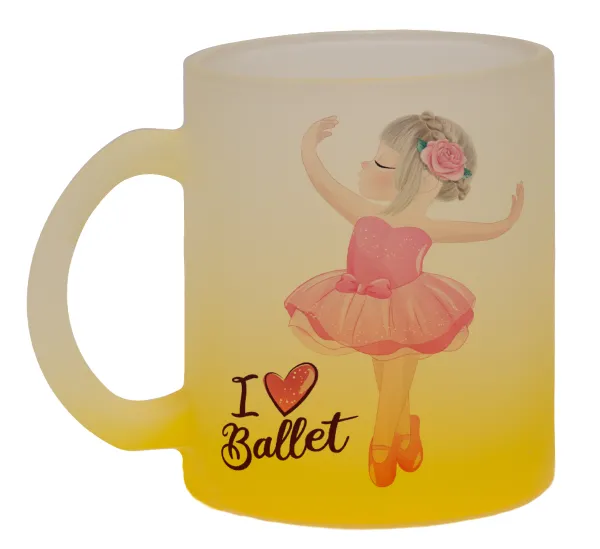 I Love Ballet — Two-tone glass mug with matte yellow base, 330ml