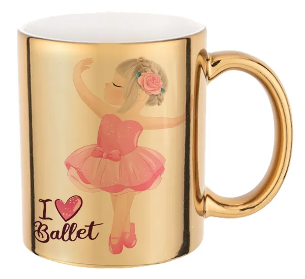 I Love Ballet — Mug ceramic, gold mirror, 330ml