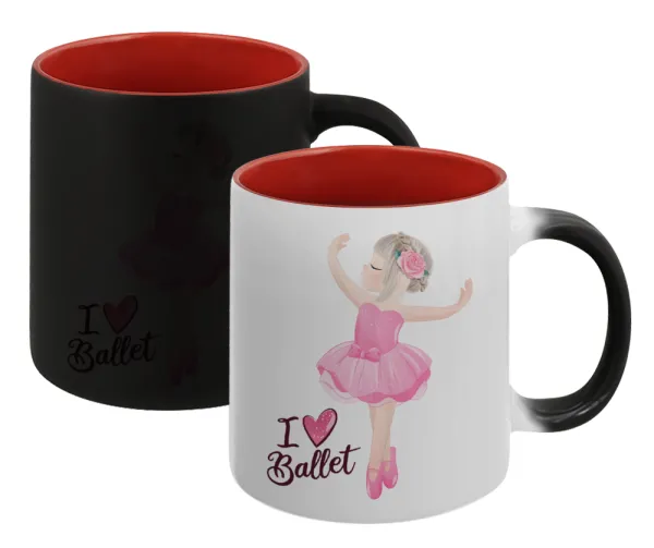 I Love Ballet — Magic mug with red interior, ceramic, 330ml, changes colour with hot drinks