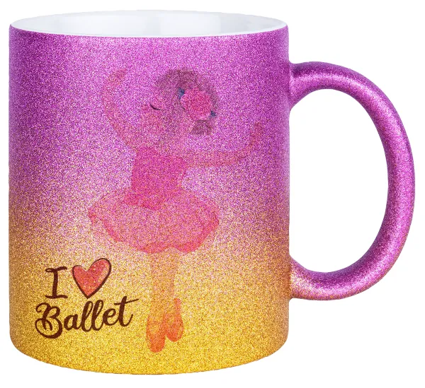 I Love Ballet — Κούπα Χρυσή/Ροζ Glitter, κεραμική, 330ml