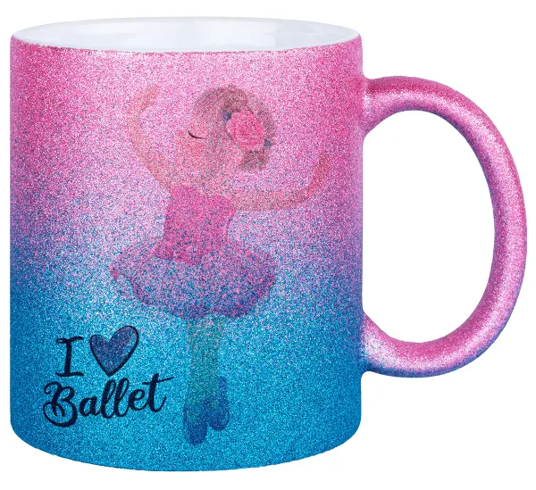 I Love Ballet — Gold/blue glitter mug, ceramic, 330ml