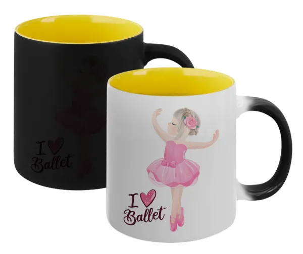 I Love Ballet — Κούπα Μαγική εσωτερικό κίτρινη, κεραμική 330ml που αλλάζει χρώμα με το ζεστό ρόφημα