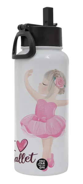 I Love Ballet — Metal mug thermo White with Straw and Spout Lid (Stainless steel), double wall, 950ml
