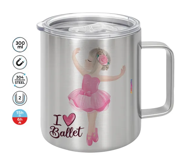 I Love Ballet — Double-walled stainless steel mug 300ml with temperature-retaining lid