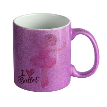 I Love Ballet, Κούπα Μωβ Glitter που γυαλίζει, κεραμική, 330ml