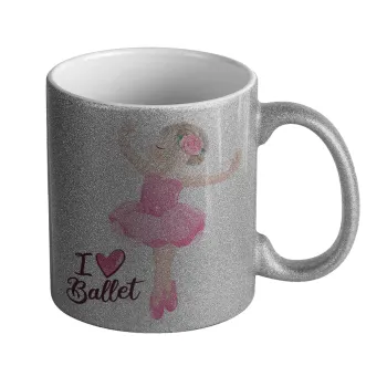 I Love Ballet, Κούπα Ασημένια Glitter που γυαλίζει, κεραμική, 330ml