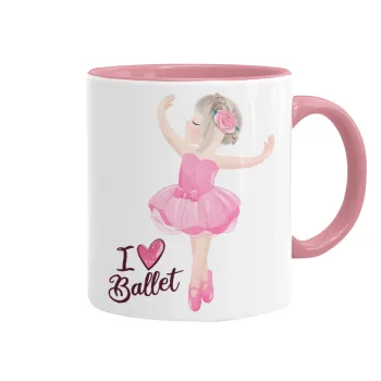 I Love Ballet, Κούπα χρωματιστή ροζ, κεραμική, 330ml