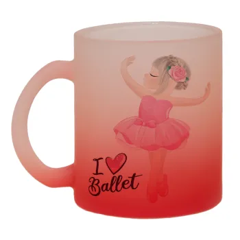I Love Ballet, Κούπα γυάλινη δίχρωμη με βάση το κόκκινο ματ, 330ml