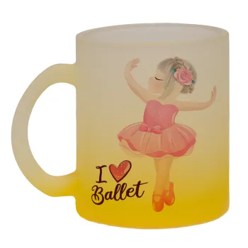 I Love Ballet, Κούπα γυάλινη δίχρωμη με βάση το κίτρινο ματ, 330ml