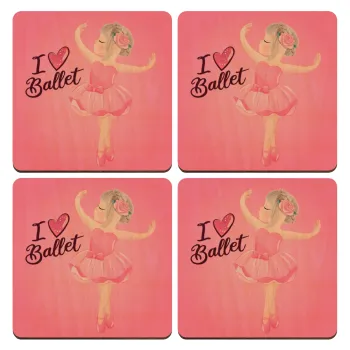 I Love Ballet, ΣΕΤ x4 Σουβέρ ξύλινα τετράγωνα plywood (9cm)