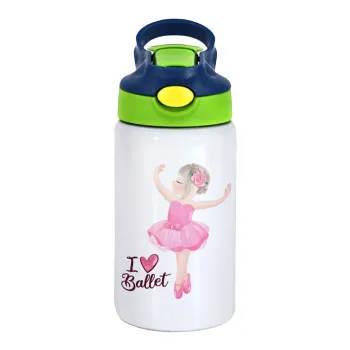 I Love Ballet, Παιδικό παγούρι θερμό, ανοξείδωτο, με καλαμάκι ασφαλείας, πράσινο/μπλε (350ml)