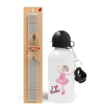I Love Ballet, Easter Set, metallic aluminum water bottle (500ml) & aromatic flat Easter candle (30cm) (GRAY)