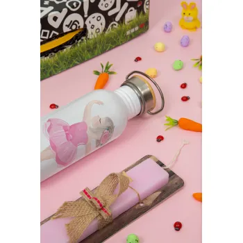 I Love Ballet, Easter Set, SS Metallic water bottle (620ml, stainless steel) & scented flat Easter candle (30cm) (PINK)