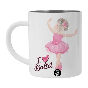 I Love Ballet, Λευκή Ανοξείδωτη Μεταλλική Κούπα 450ml - Διπλού Τοιχώματος 