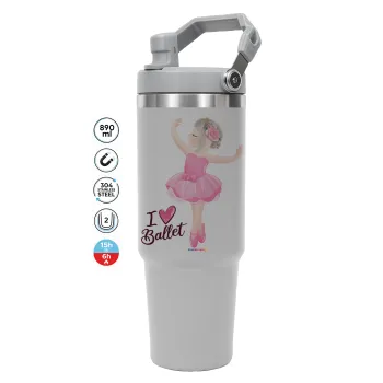 I Love Ballet, GREY color, 890ml (30oz) stainless Steel Tumbler with Handle