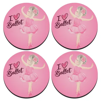 I Love Ballet, ΣΕΤ 4 Σουβέρ ξύλινα στρογγυλά (9cm)