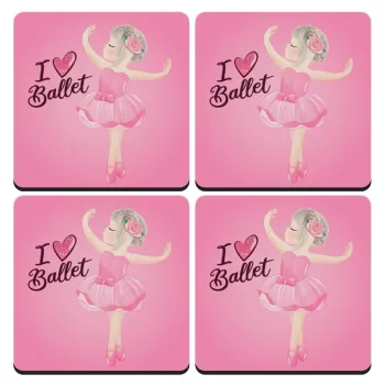 I Love Ballet, ΣΕΤ 4 Σουβέρ ξύλινα τετράγωνα (9cm)