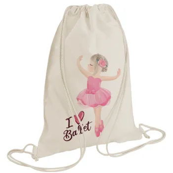 I Love Ballet, Τσάντα πλάτης πουγκί GYMBAG natural (28x40cm)