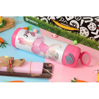 I Love Ballet, Easter candle, Childrens hot water bottle, stainless steel, with safety straw, PINK (500ml)
