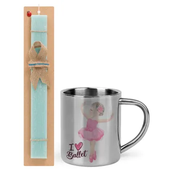 I Love Ballet, Easter Set, metallic thermal cup (300ml) & aromatic flat Easter candle (30cm) (TURQUOISE)