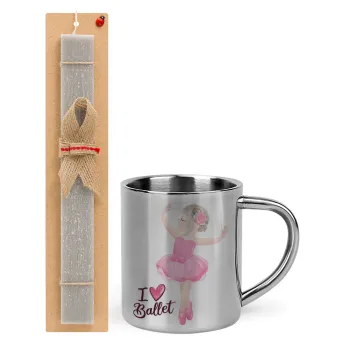 I Love Ballet, Easter Set, metallic thermal cup (300ml) & Easter aromatic flat candle (30cm) (GRAY)