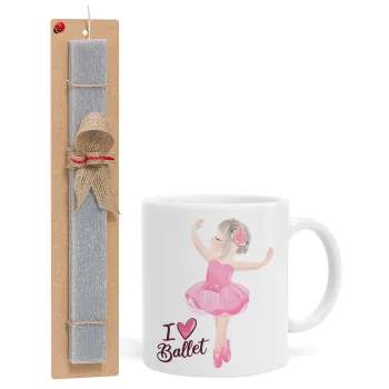 I Love Ballet, Easter Set, Ceramic Cup (330ml) & Easter aromatic flat candle (30cm) (GRAY)