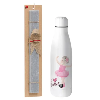I Love Ballet, Easter Set, metallic stainless thermos bottle (500ml) & scented flat Easter candle (30cm) (GRAY)