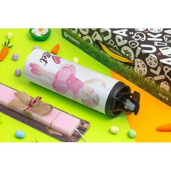 I Love Ballet, Easter candle,Travel Tumbler 2 Lids, with metal straw & cleaning brush & aromatic flat candle (30cm) (PINK)