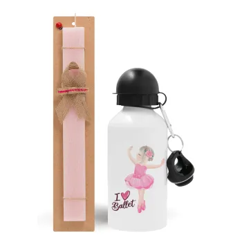 I Love Ballet, Easter Set, metallic aluminum bottle (500ml) & aromatic flat Easter candle (30cm) (PINK)