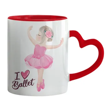 I Love Ballet, Κούπα καρδιά χερούλι κόκκινη, κεραμική, 330ml