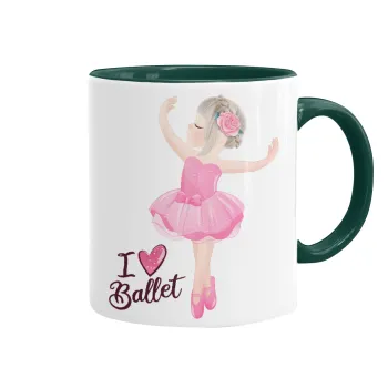 I Love Ballet, Κούπα χρωματιστή πράσινη, κεραμική, 330ml