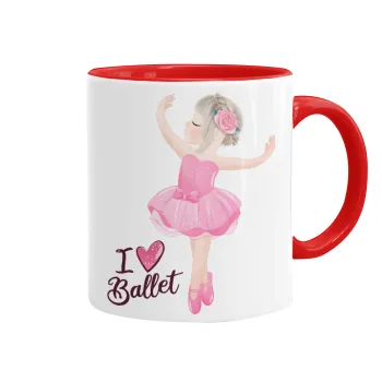 I Love Ballet, Κούπα χρωματιστή κόκκινη, κεραμική, 330ml
