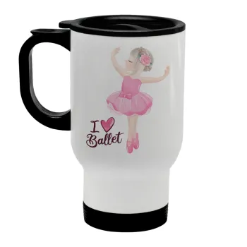 I Love Ballet, Κούπα ταξιδιού ανοξείδωτη με καπάκι, διπλού τοιχώματος (θερμό) λευκή 450ml