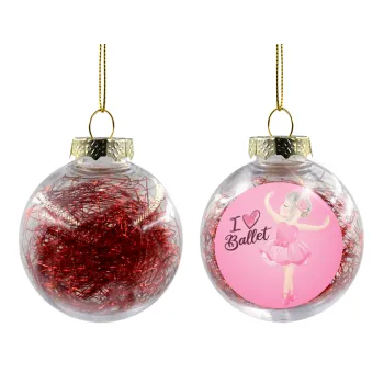 I Love Ballet, Transparent Christmas tree ball ornament with red filling 8cm