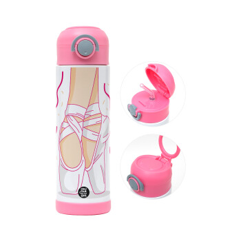 Πουεντ, Παιδικό παγούρι θερμό, ανοξείδωτο, με καλαμάκι ασφαλείας, ΡΟΖ (500ml)