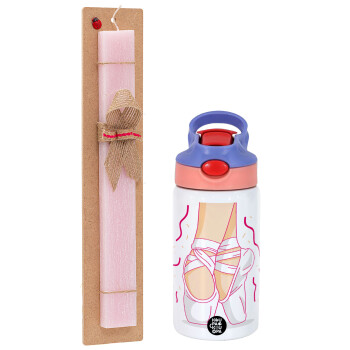 Πουεντ, Easter Set, Children's thermal stainless steel water bottle with safety straw, pink/purple (350ml) & Easter scented flat candle (30cm) (PINK)
