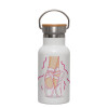 Metallic thermos (Stainless steel) White with wooden lid (bamboo), double-walled, 350ml