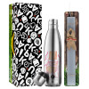 Easter Set, metallic stainless thermos flask (500ml) & scented flat Easter candle (30cm) (GRAY)