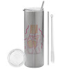 Tumbler stainless steel Silver 600ml, with metal straw & cleaning brush