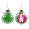 Transparent Christmas tree ball ornament with green filling 8cm