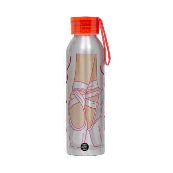 Πουεντ, Aluminum Sports Bottle 650ml – Silver with Red Cap and Silicone Strap