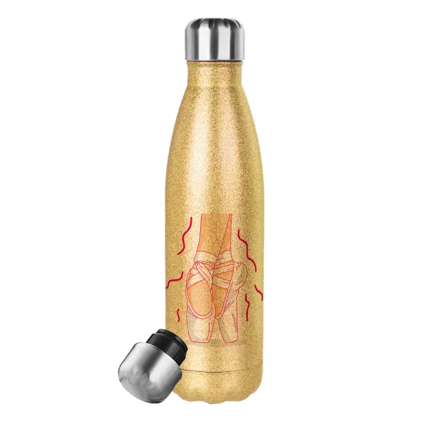 Πουεντ — Glitter gold stainless steel thermos bottle, double-walled, 500ml
