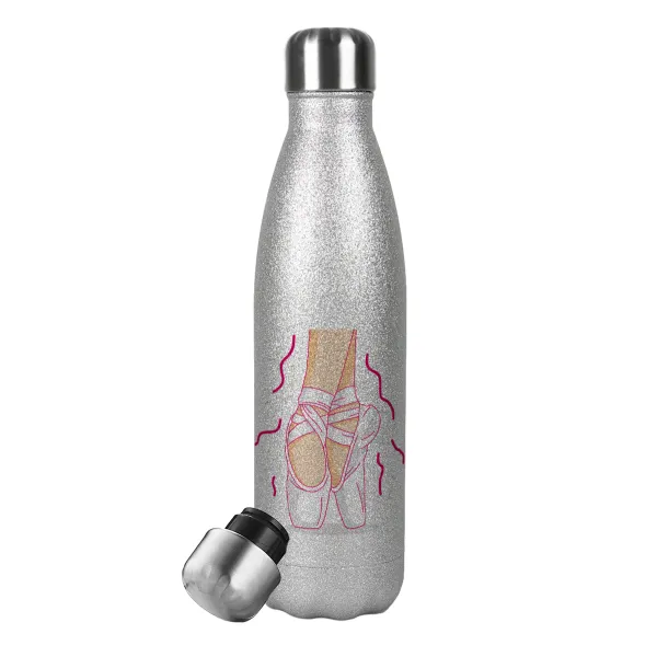 Πουεντ — Metallic Glitter Silver Thermos Flask (Stainless steel), double-walled, 500ml