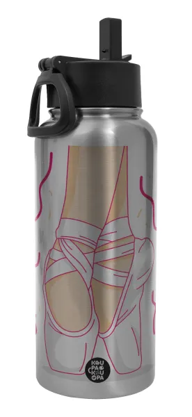Πουεντ — Metal mug thermo Silver with Straw and Spout Lid (Stainless steel), double wall, 950ml