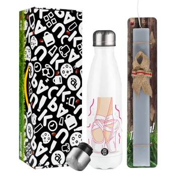 Πουεντ, Easter candle, metallic white thermos bottle (500ml) & aromatic flat candle (30cm) (GRAY)