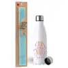 Easter Set, metallic stainless steel water bottle (750ml) & aromatic flat Easter candle (30cm) (TURQUOISE)