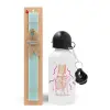 Easter Set, metallic aluminum water bottle (500ml) & scented flat candle (30cm) (TURQUOISE)
